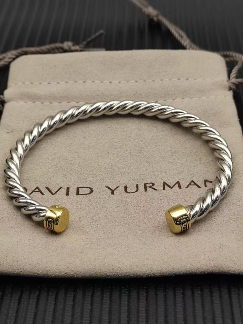 David Yurman Classic Cable Silver‑Gold Tip Open Cuff Bracelet